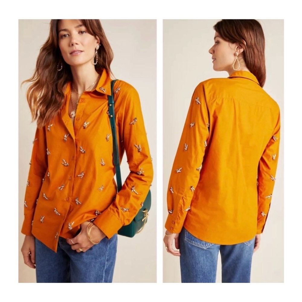 NWOT* Anthropologie Dhruv Kapoor Embellished Buttondown in Terracotta Size Small
